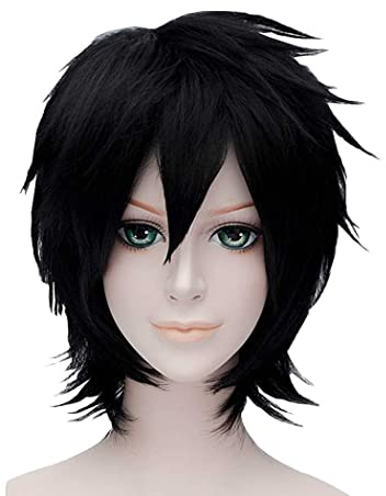 TANTAKO Kurze Schwarze Anime Haar Perücke für Halloween Karneval Kostüm Schwarze Cartoon Perücke