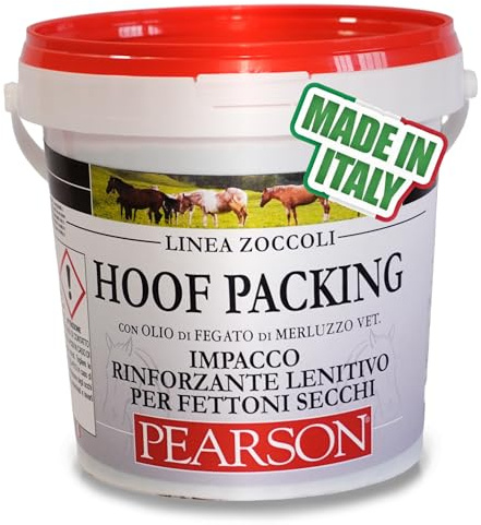 Grasso Zoccoli Cavallo HOOF Packing Nero Pearson 1 kg, Balsamo Cavallo Lenitivo Rinforzante per Fettoni Secchi e Affaticati, Terreni Duri e Ferratura, con Erba Medica e Catrame Vegetale Naturale.