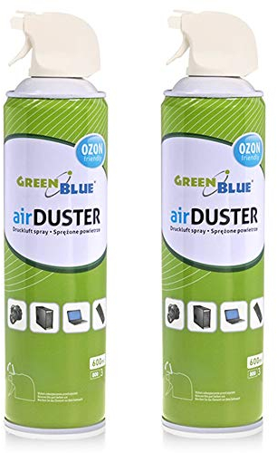 Green Blue Druckluftspray Set 2x 600ml | Air Duster mit Pistolen-Zerstäuber & Sprühröhrchen | FCKW-frei zur kontaktlosen Reinigung von Elektronik Tastaturen Kameras u.v.m.