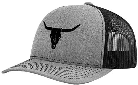 Custom Richardson Trucker Hat Kuh Totenkopf A Stickerei Polyester Baseball Cap, Heather Grey Black Design, Einheitsgröße