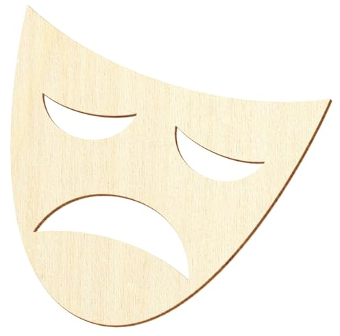 Máscara de dramama de madera V2 – Decoración para manualidades 5 – 50 cm, tamaño: 20 cm, paquete con 100 unidades