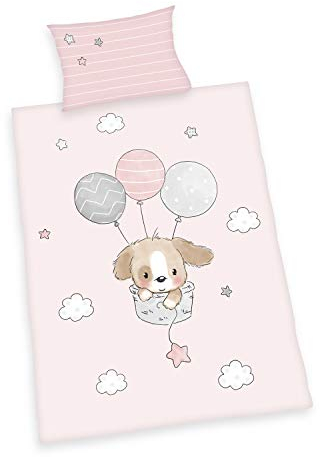 Herding Baby Best Sweet Puppy Bio-Bettwäsche-Set, GOTS-zertifiziert, Wendemotiv, Kopfkissenbezug 40 x 60 cm mit Hoteleinschlag, Bettbezug 100 x 135 cm mit Knopfleiste, Baumwolle/Flanell