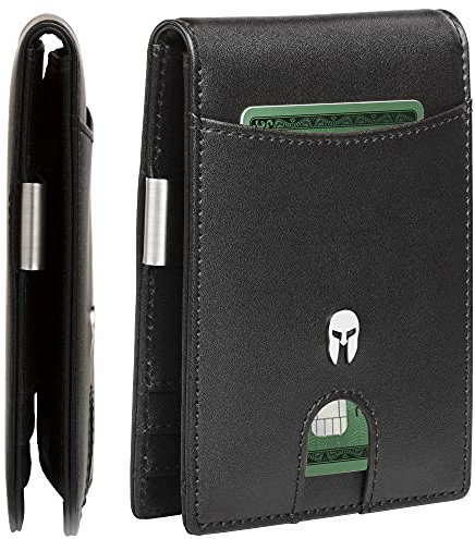 SPARTANO Portafoglio Uomo Slim con Protezione RFID, Porta Carte di Credito con Clip per Contanti, Portafogli Sottile Tascabile con Portamonete - ADE