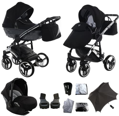 Original Junama Diamonds - Modulare Systeme Kombikinderwagen 2in1 3in1 4in1 + Original Zubehör Exclusive Prams (3in1, Grau-Schwarz (03))