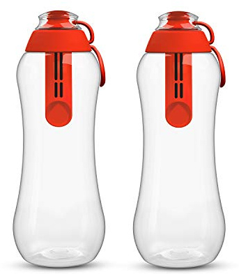 perlopur Trinkflasche mit Filter SOFT 2 Stück 0,7 Liter (rot) BPA-frei! | Einfache Handhabung: Wassern filtern durch leichten Druck auf die Flasche, filtert viele Schadstoffe, für Sport, im Büro…
