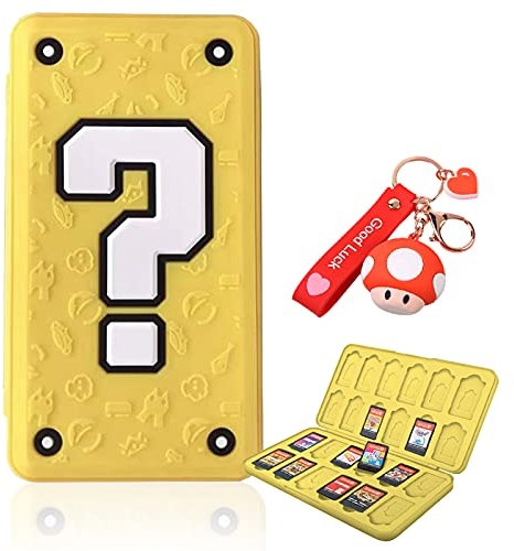 Switch Games Case Holder, Game Card Case for Nintendo Switch, 48 Slots Game Card Organiser (24 TF 24 Game Cards), 3D Relief Silicone Shockproof Portable Switch Game Card Storage Case (Question)