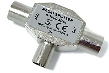 hb-digital Radio Splitter T-Stück Weiche 2 Geräte Verteiler Metallgehäuse Koaxial Kupplung UHD 2-Wege-Splitter T-Adapter