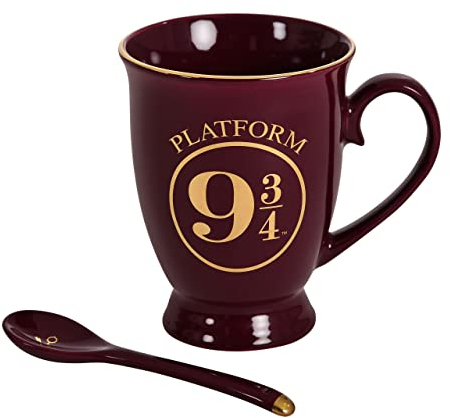 Elbenwald Harry Potter Sammel Tasse Gleis 9 3/4 Motiv mit Löffel 270 ml Keramik rot
