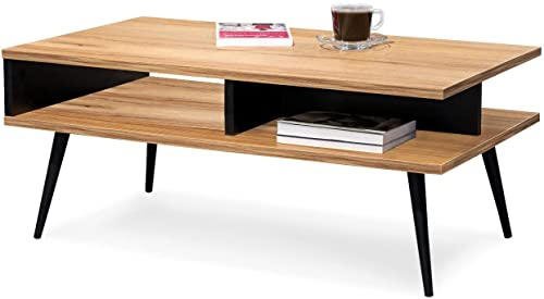 MeblePitus.pl Couchtisch - Couchtisch aus Holz - doppeltes Bücherregal - dekorativ, Designer, modernistischer Look, minimalistischer Stil - komplett aus Holz