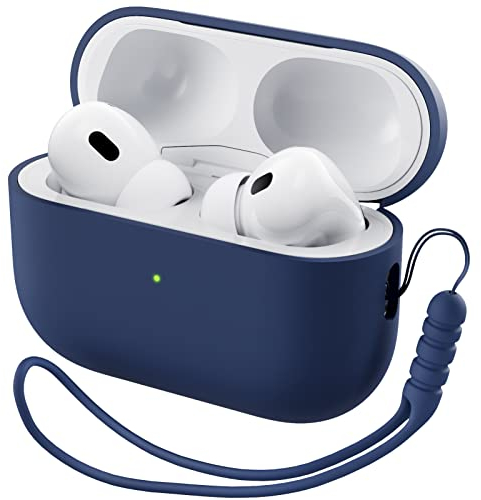 ORNARTO Kompatibel mit AirPods Pro 2 Hülle 2022, Schützende Flüssig Silikon Hülle für AirPods Pro 2 2022 Hybrid Skin Front LED Sichtbar Silikon Hülle Dunkelmarine