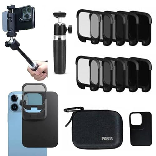 Pan's Snap Filter All Filter Bundle Aufsatz Lens Kompatibel für iPhone 13 Pro Max/12 Pro Max + Erweiterbares Stativ und Handyclip