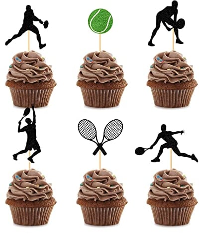 Tennis Cupcake Toppers Pack of 36 Tennis Players Tennis Ball Cupcake Picks for Sports Themed Baby Shower Birthday Party Decoration Supplies