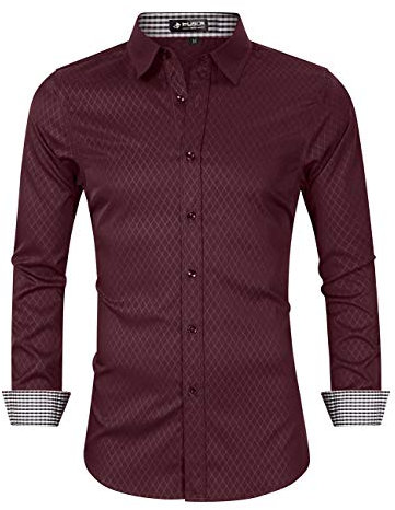 Misfuso Chemise Homme Manches Longues sans Repassage en Fibre de Bambou,Chemise Décontractée Casual Vin Rouge S