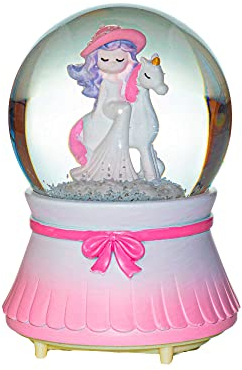 Castell Deco - Bola De Nieve, Globo De Cristal, Música y Luz - Unicornio y Princesa, Innovador Decorativo, Regalo niña, Caja Musical, luz led de Noche, mas de 7 melodías Diferentes.