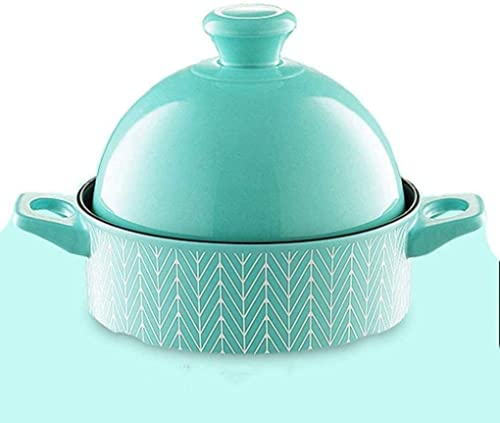 CAZARU Ceramic Cooking Pot 20cm Moroccan Tagine Pot High Temperature Resistance Ceramic Casserole Soup Pot Suitable for Oven Microwave Oven Gas Stove Electric Ceramic Stove,Green Green