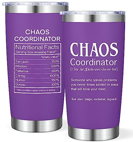 Tikem Kitch Chaos Koordinator Geschenke für Frauen – Chaos Koordinator Becher für Chef Geschenke – Bürogeschenke für Frauen Kollegen Geburtstag – 590 ml lila Tasse für Sekretär Geschenke Manager