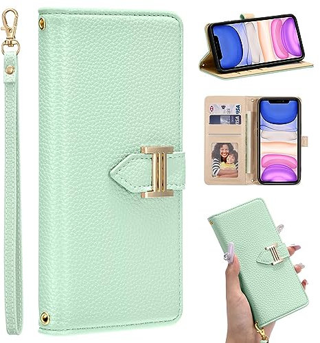ZCDAYE Case for iPhone 11, iPhone 11 (6.1 inch) Wallet Phone Case, Skin-Friendly Flip Premium Leather Case Cover for Women Girl Lady,Green