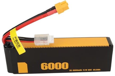 Batterie de Voiture RC, Batterie Lipo 3S RC 60C 11,1 V 6000 MAh Batterie de Boîtier Rigide de Voiture Télécommandée Batterie Li ION Haute Performance pour Modèles FS 1/10 1/8 RC