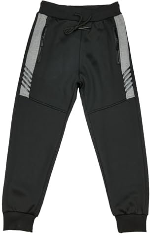 Fashion Boy Jungen Jogginghose Freizeithose warm gefüttert in Schwarz/Grau, Gr. 98/104, J3638.3/4