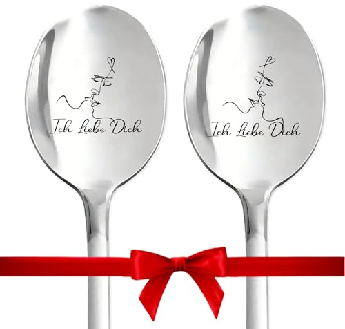 Kaffeelöffel mit Gravur - Ich Liebe Dich, Hochzeitsgeschenke, Valentinstagsgeschenk, Partner Geschenke Löffel, Hochzeitstag Valentinstag Jahrestag Geschenk für Sie und Ihn