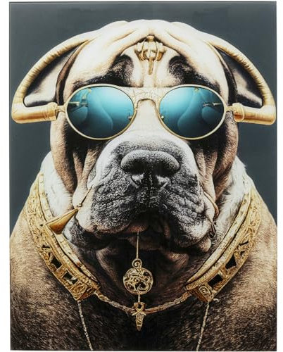 Kare Design Wandbild Fashion Dog, Bunt, Rechteckig, Glasbild, 4mm ESG Sicherheitsglas, Tierisches Design, Hund, Wandkunst, Bild, Schlafzimmer, Wohnzimmer, Glas, 80x60 cm (H/B)