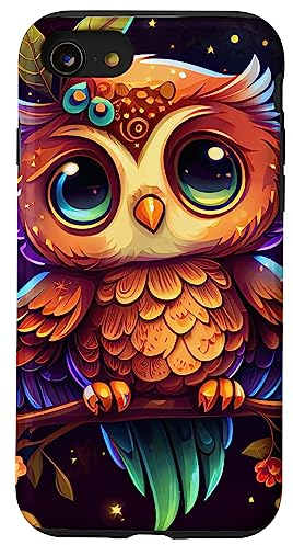 Hülle für iPhone SE (2020) / 7 / 8 Süße Eule im Chibi-Stil mit himmlischen Elementen