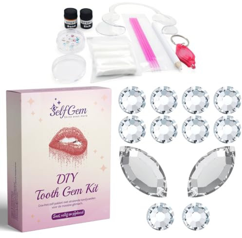 SelfGem® DIY Zahnschmuck-Set | Inklusive 12 Zahnschmucksteinen | Einfache Anwendung | Sicher von zu Hause aus | 10x Diamant & 2x Flügel