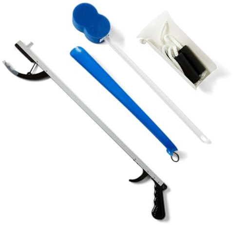 Medline Economy Hip Kit, Mobility Aids Ideal for Hip Surgery Recovery, 4-Pieces, 26 Grabber Reacher, Shoehorn, Sock-Aid, and Contoured Bath Sponge