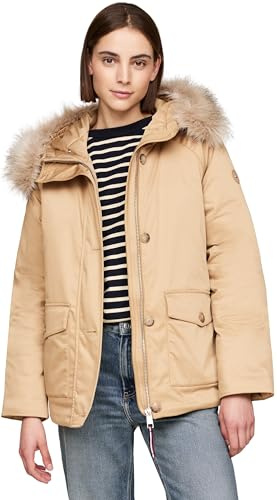 Tommy Hilfiger Damen Parka Padded Parka With Fur mit Knopfleiste, Grün (Classic Khaki), M
