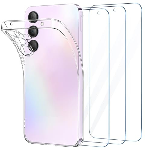 COPIKE Coque Protection Caméra pour Samsung Galaxy A35 5G Coque et 3 Pièces Verre Trempé, Étui Mince Souple Silicone Anti-Jaune TPU Bumper Housse, Trasparente