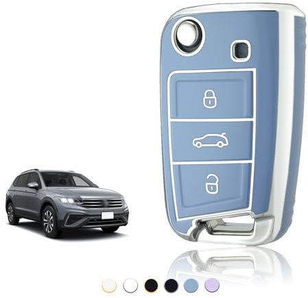 TOOMUME Coque Clé, Etui Cles Étui Clés Adapté pour VW Golf 7 Mk7 Polo Tiguan Touran Seat Leon Fabia Ibiza Skoda Fabia Octavia Superb, Couvre Clef Cache Cle Voiture Telécommande - Flip Key