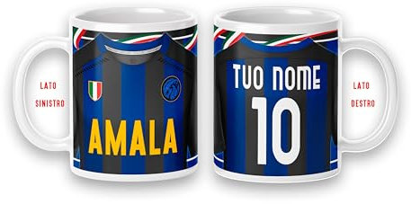 Tazza Mug disegno maglia della tua squadra colazione personalizzabile con nome e numero idea Regalo x tifoso Gadget compatibile tifosi interisti Stampa internazionale (tifosi nerazzurri Amala) 7324 02