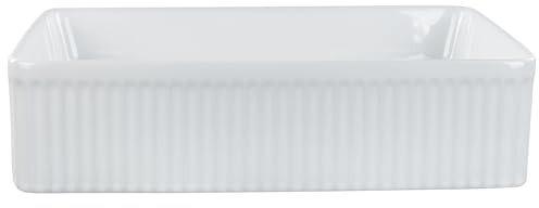 Aufsatzwaschbecken Keramik weiß rechteckig 50x34 cm geriffelt modern Geldo