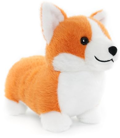 WEIGEDU Corgi-Kuscheltier, orange-weißer Plüschhund, 30,5 cm lang | Corgi-Kuscheltier, orange-weiße Gestaltung, Polyester, ca. 23 cm hoch x 30,5 cm lang x 13 cm breit