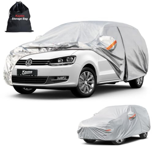 Kayme Autoplane Wasserdicht Atmungsaktiv für Volkswagen Sharan (1995-2025), 6 Schichten Vollgarage Autoabdeckung für Regen Sonne Staub Schutz Verkratzt, Autoabdeckung mit Reflektierenden Streifen.