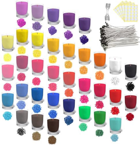 Cera de vela Colorante para velas Colorante para velas DIY Tinte de cera de soja con mechas Tinte para velas seguro y natural en hojuelas (34 x 5 g)