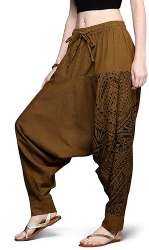 The Veshti Company Meditationshose für Damen, tiefer Schritt, Knöchel, Ballon-Jogginghose für Damen, Bohemian-Stil, -Yoga-Hose, Mustard – Astralprisma, M