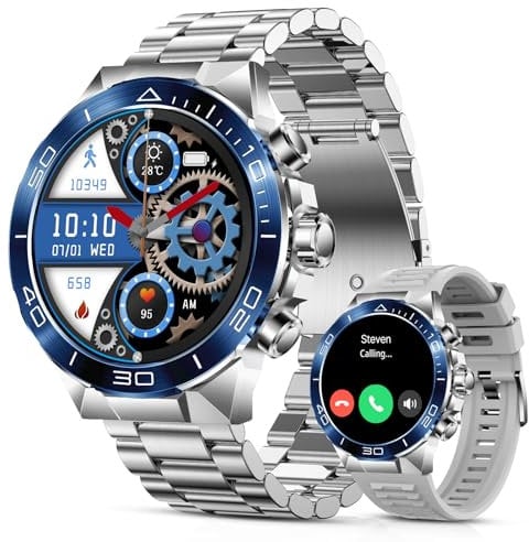 Smart Watch for Men (Answer/Make Call),1.43''AMOLED Screen with 24 Hours Healthy Monitor, 100+ Sports Modes Fitness Tracker Watch, 400mAh Battery Pedometer Calorie Smartwatch Compatible Android iOS