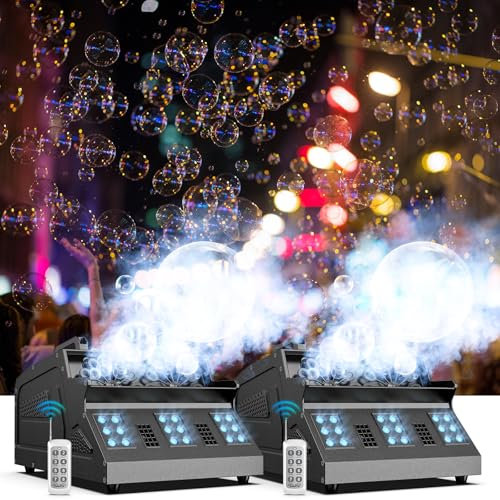 ZonQoonz Nebelmaschine mit Blasen, 2PC Seifenblasenmaschine 1500W mit 18 RGB 3 in 1 Effekten, Fernbedienung mit DMX-Steuerung, geeignet für Party, DJ, Halloween, Weihnachten, Hochzeit