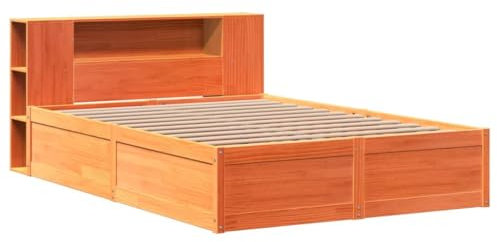 vidaXL Massivholzbett, Holzbett Bett ohne Matratze mit Kopfteil, Bettrahmen Bettgestell mit Lattenrost, Doppelbett für Schlafzimmer, Wachsbraun 140x200cm Kiefernholz