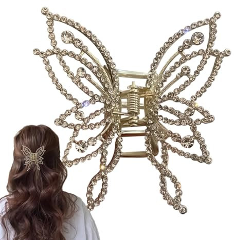 Nlrlo Fermaglio per capelli a forma di farfalla, da donna, con cristalli, fermacapelli a forma di farfalla, morsetto per capelli a forma di farfalla, forte tenuta, elegante, spesso, per ragazze e