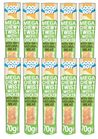 10 PACK GOOD BOY MEGA CHEWT TWIST WITH CHICKEN BREAST MEAT, HIGH PROTEIN DOG TREATS 70G