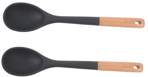 Generic 2pcs Silicone Cooking Spoon Spoons Pan Wok Black Serving Spoon Wooden Spoon Colorful Spoon Wood Spoon Spatula Multifunction Spoon Bamboo Cooking Utensil Pine Wood