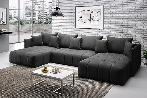 Sofá cama grande en forma de U con montaje y almacenamiento gratis, color gris carbón