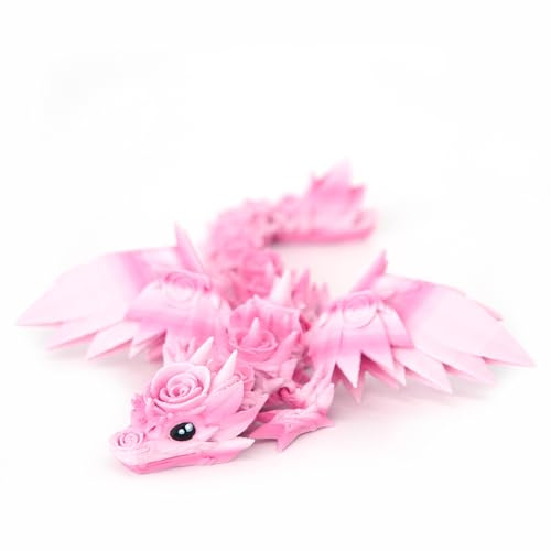 HiesDeosn 3D Printed Dragon Wings, 3-d Rose Dragon Inside Accessories Flexible Fidget Smooth, Gift Pink White