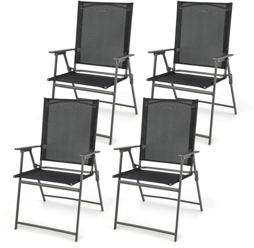 GOPLUS Gartenstuhl Set klappbar, Klappstuhl mit Hochlehner & bequemer Armlehne, Balkonstuhl wetterfest bis 150kg belastbar, Terrassenstühle für Garten Terrasse Balkon (4, Schwarz)