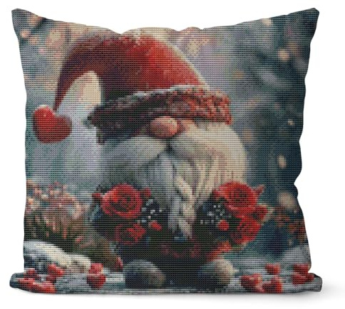 Huacan Kreuzstich Kissen Set Vorgedruckt Weihnachten Kissenbezug DIY Gebastelt Weihnachtsmann Stickset ohne Kissenkern für Anfänger Erwachsene 45x45cm