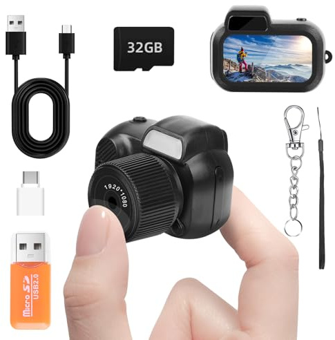 Mini fotocamera digitale, FHD 1080p 8 MP, mini fotocamera digitale con scheda SD da 32 GB, display HD da 0,96 pollici, durata della batteria 100 minuti, per registrazioni di viaggi, compleanni, regali