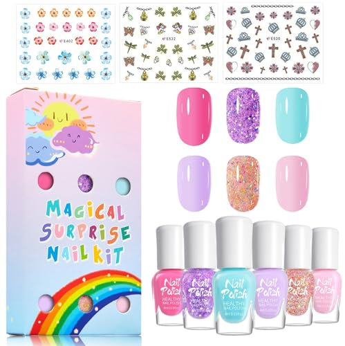 Kindernagellack Set auf Wasserbasis - Ungiftig Schnell Trocknend - 6 Farben Peel off Nagellack Kinder - Schnelltrocknend Nagelset Perfekt Geburtstagsgeschenke DIY Nail Salon für Mädchen