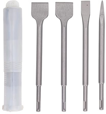 Respicefinem 4PCS Electric Hammer Chisels Set Round Shank Point and Flat Chisels for Stone Concrete Brick Wall Made of Chrome Steel with Quenching Processing Suitable for